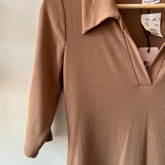 Sincerely Jules Elegant Brown Ribbed Midi Dress BNWT L - Picture 3 of 6